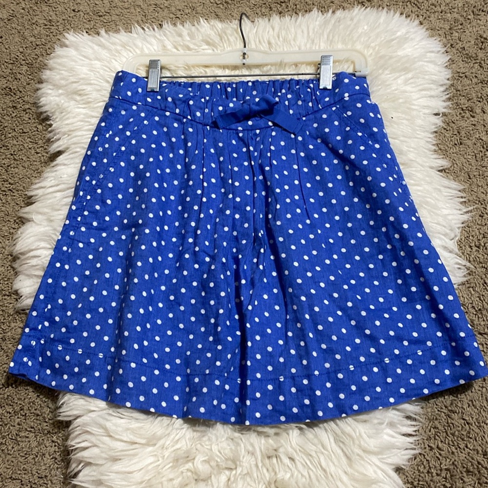 J CREW Sky Blue‎ & White Polka Dot Linen Skirt #46618 Size 2 Women's